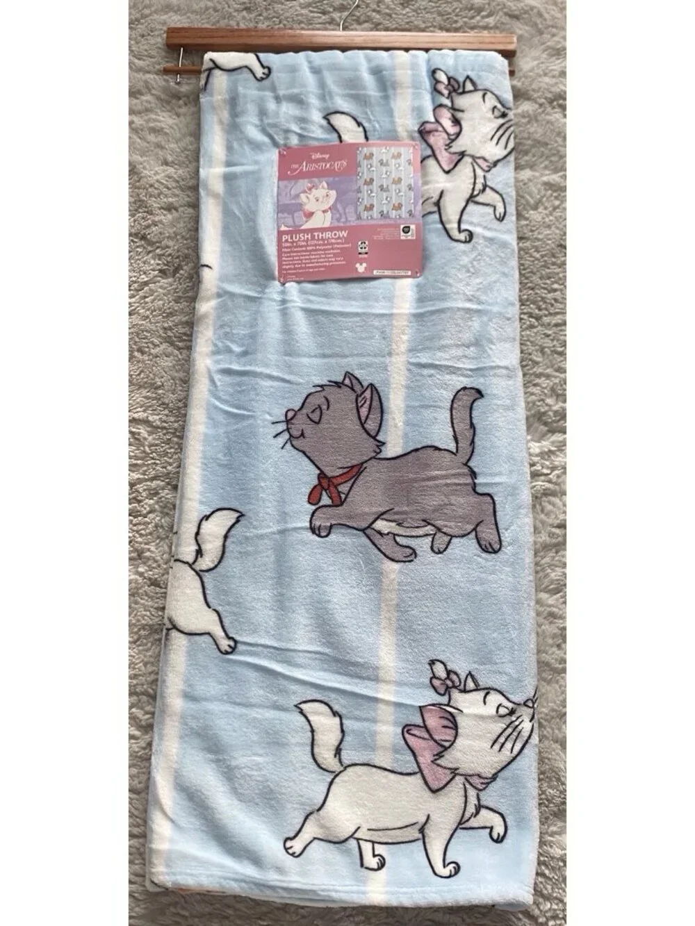 Disney The Aristocats Marie Toulouse & Berlioz Blue Soft Throw Blanket 50”x70”